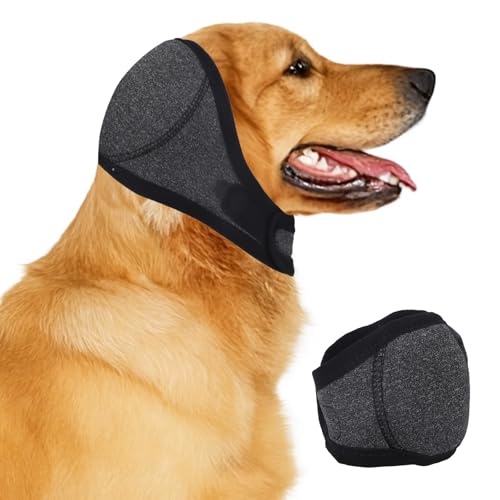 BOXOB Orejeras para Perro, Ajustables Protector de Orejas Perros Cómodas y Silenciosas Capucha Calmante Gorro de Ducha Cubreorejas Suministros para Baño Aseo Diseño Fuegos Artificiales (S)