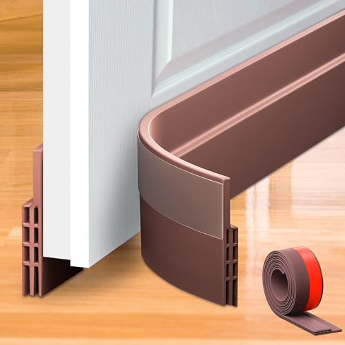 Door Seal Strip, 3 Feets Door Draft Stopper Under Door Seal for Exterior/Interior Doors, Strong Adhesive Door Sweep Soundproof Weather Stripping (Brown)