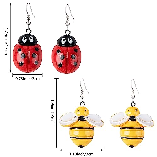 2 Pairs Honeycomb With Bee Stud Earrings Cute Insects And Panda Dangle Earrings Resin Ladybug And Panda Drop Statement Earrings for Women (insect)2