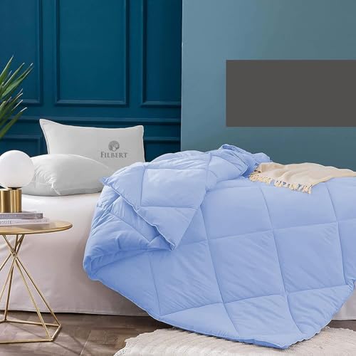 Image of Filbert 600 GSM Comforter for Double Bed | Super Warm Winter Quilt /Rajai | Thick Microfiber Blanket with Cloud-Soft Fill | Luxury Bedding for Winters - 90x100 Inch | Sky Blue