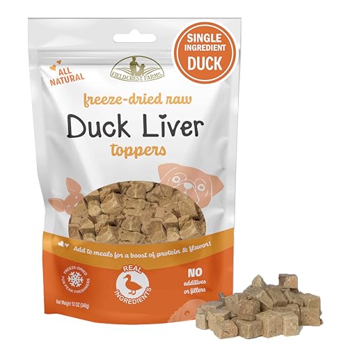 Fieldcrest Farms Freeze-Dried Duck Liver Dog Food Topper or Treat 100% Single Ingredient Duck Liver High-Protein Raw & Grain-Free 12 oz