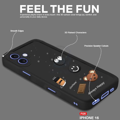 Image of AESTMO Back Case Cover for iPhone 16 Back Cover | Cute Fun Cartoon 3D Ball | Coffee Silicone Case | Full Body Protection | Camera Protection Back Cover for iPhone 16 (Black)