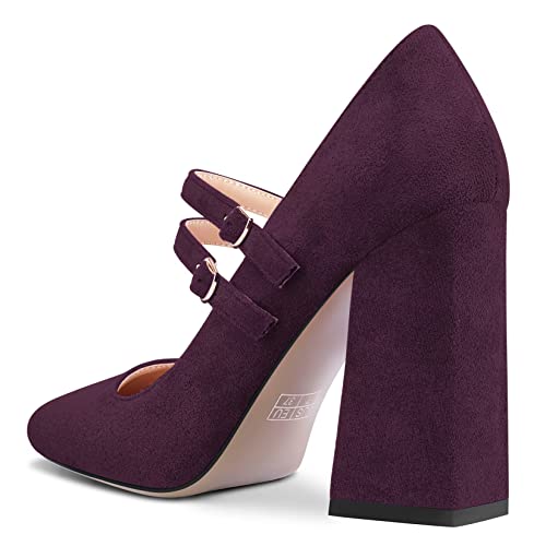 NobleOnly Women Chunky Block High Heel Square Toe Pumps Mary Jane Buckle Party Dress Shoes3