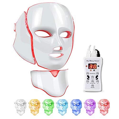 Led Face Light 7 Color Facial Skin Care Mask with Blue & Red Light Skin Mask for Home SPA Use (White)