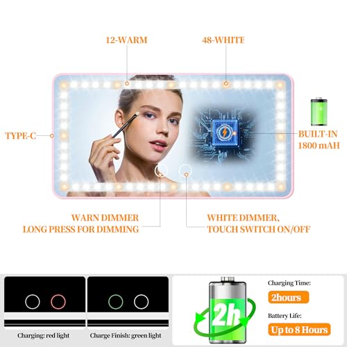 Image of Car Sun Visor Vanity Mirror with Lights, Pink Rechargeable Car Makeup Mirror Accessories, Birthday Gifts for Women Girl, 3 Light Modes, Dimmable Touch Led Screen, Universal for Car Truck