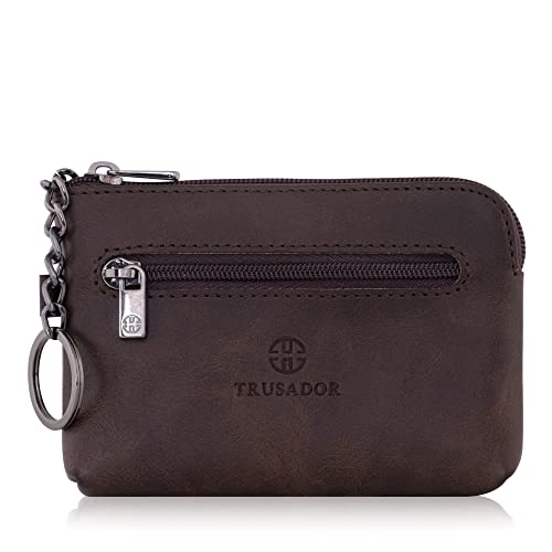 TRUSADOR Milano Women Men Leather Coin Card Key Ring Wallet Pouch Purse Zipper Change Bag (Brown)
