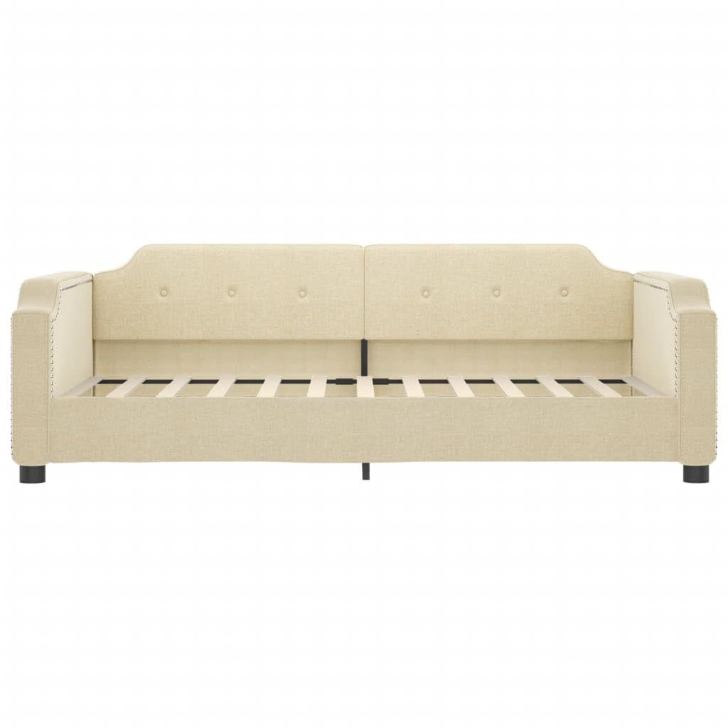 Letto da giorno estensibile in tessuto color crema, 90 x 200 cm, con rete a doghe, telaio in legno massiccio, divano letto imbottito per camera degli ospiti, salvaspazio e confortevole