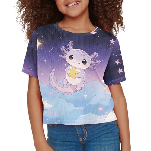 Image of Girls Fashion Crewneck Tee Shirts Casual Short Sleeve Crop Top Summer Outfits 5-14 Years Old