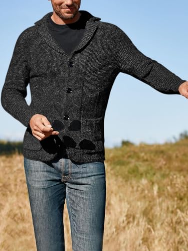 Aoysky Men's Shawl Collar Cardigan Sweater Button Down Knitwear with Pockets3
