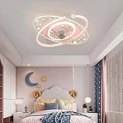 Lampara Ventilador Para Niños GWYAJTU Lampara Ventilador Techo Niños Silencioso LED Regulable Ventilador Techo Con Luz Dormitorio 6 Velocidades Reversible DC Motor Moderno Ceiling Fan with Light Con Mando A Distancia-Pink