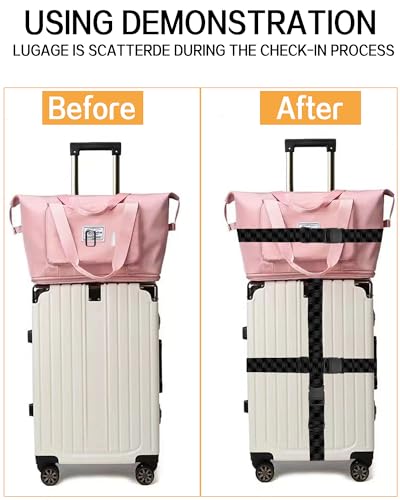 Image of Luggage Straps for Suitcases, Adjustable Travel Belt, Durable Wide Luggage Strap, Cute Suitcase Strap Identifiers with Buckle, Bag Straps for Luggage, Luxury Black Diamond Pattern