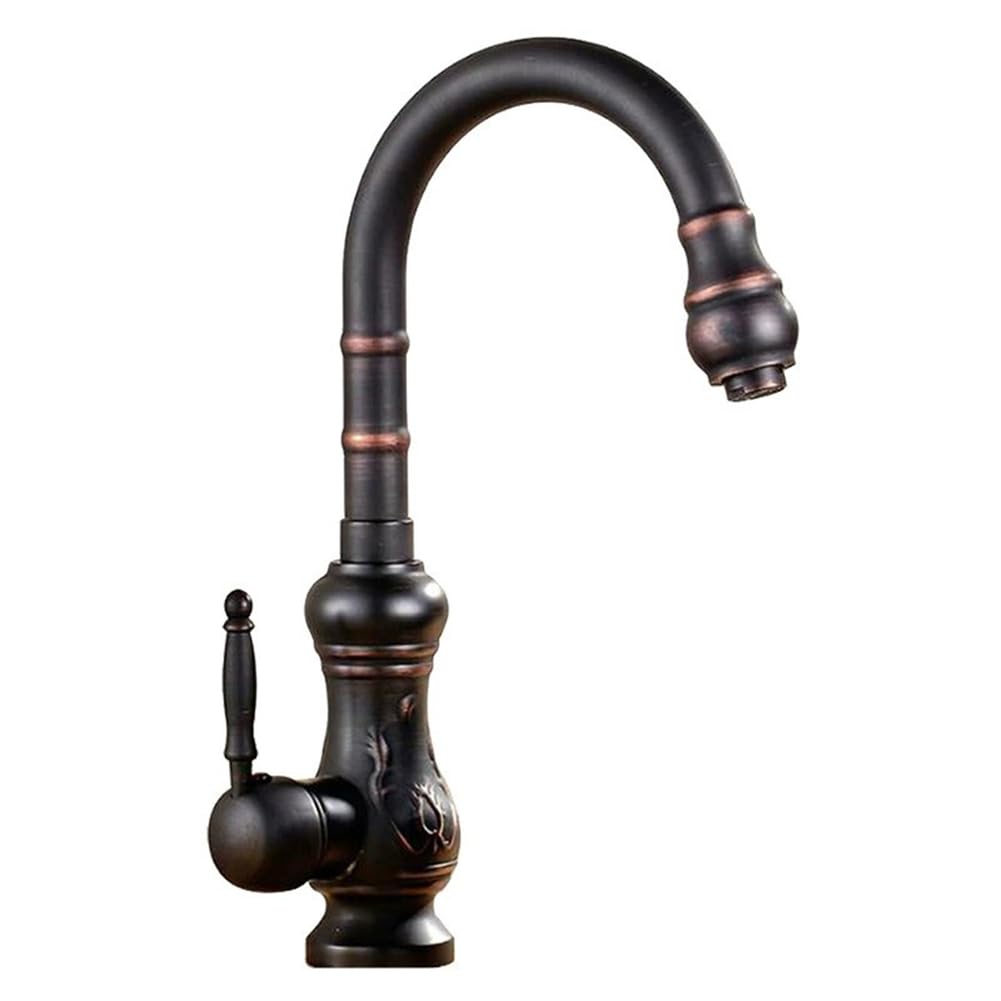 Wasserhahn Küche - Küchenarmatur Retro Antik Stil Messing Einhebel 360° Schwenkbar Spültischarmatur Mischbatterie, Hoher Auslauf Armatur Küche, Schwarz