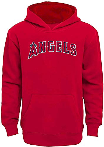 Outerstuff MLB Youth 8-20 Team Color Fleece Wordmark Logo Pullover Sweatshirt Hoodie (Los Angeles Angels Red, 14-16)