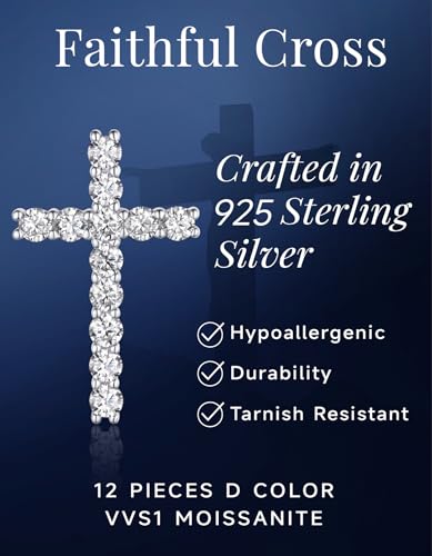 MomentWish Cross Necklace for Women, Christian Gifts for Her, Moissanite Cross Pendant, 925 Sterling Silver Necklaces Religious Anniversary Birthday Gifts for Women-3
