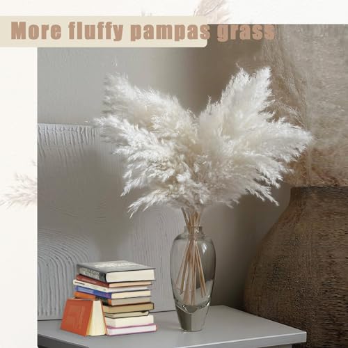 Image of 30 Stems 28 inch inch Large White Pampas Grass Fluffy, Boho Home Decor, Natural Fluffy Pompas Grass Pampas for Living Room Decor, Table Decor, Boho Decor Floor, Party Wedding Decor