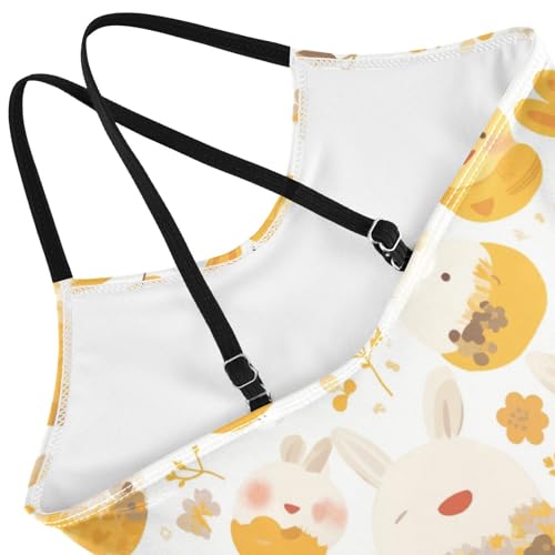 KLL Cute Bunny Rabbit Duckling Spring Bloomy Happy Easter Toddler Girl 1 Piece Swim Suit Summer Swimming Suits with4