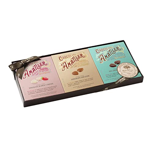 Chocolates Amatller Estuche Regalo 3 Únicos - Caja de Bombones Hojas Finas Surtidos 180gr - Regalo Original