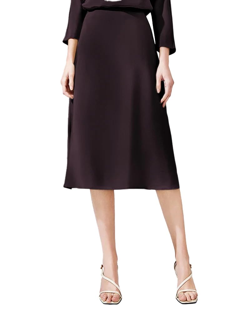 DAISYSILK Women 30 Momme Silk Bias Cut Midi Skirt 100 Mulberry Silk Slip Skirt Satin Skirt for Ladies