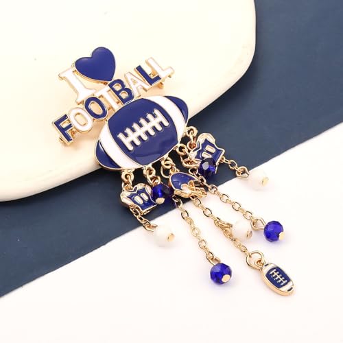 Image of Football Brooch Pin for Women Enamel Game Day Football Helmet Charm Beads Tassel I Love Football Brooch Pin Jewelry Sports Football Team Spirit Tailgate Party Favors (football brooch blue)
