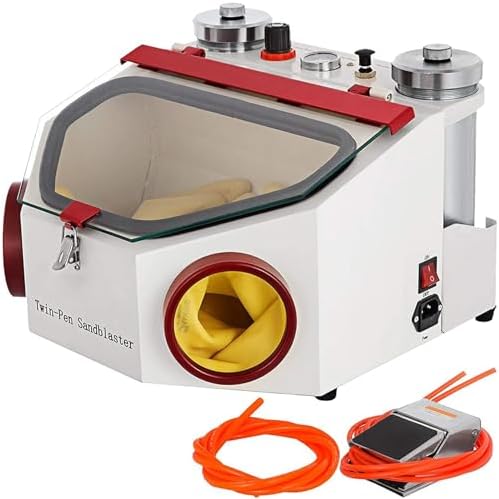 Dual Pen Sand Blasting Machine for Jewelry and Den-tal Labs, with Foot Pedal Control and LED Light for Precision Work