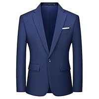Autsel Blazer da Uomo con Un Bottone in Tinta Unita Giacca da Abito Formale Business da Lavoro per Cena Matrimonio Blu Navy M