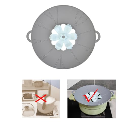 JiuKoSpaces Spill Stopper Lid Cover Boil Over Spill Stopper Silicone Pot Lid 10.24 Spill Stopper Microwave Splatter Cover with Vents Multi-Function Kitchen Tool (Grey)
