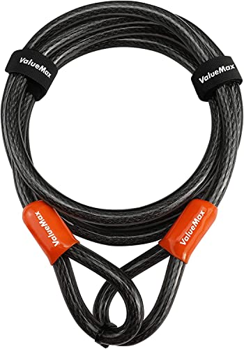 ValueMax Câble Antivol Vélo 213 cm x 12 mm, Antivol Vélo de Sécurité avec Revêtement PVC, Double Boucle Tressée, pour Cadenas, Antivol à Disque et Antivol en U