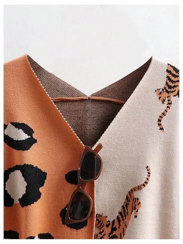 Image of WDIRARA Women's Leopard Tiger Print Cardigan V Neck Long Sleeve Color Block Button Down Sweater Outwear
