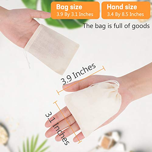 Lodroc 50 Pieces Tea Filter Bags, 100% Cotton Drawstring Muslin Bags Reusable Mesh Snack Spices Bags Coffee Loose Leaf Tea Infuser Crafts Soap Nuts Gift Bag For Office Home Kitchen(3.1 X 3.9 Inch) #TOP1