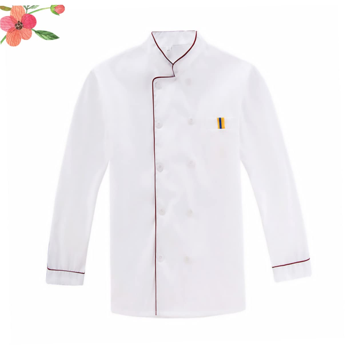 Ipetboom Long Sleeve Chef Jacket Red Embossed Work Clothes for Men and Women Splash Catering Uniform for Restaurant Hotel and Outdoor Barbecue Breathable and Easy to Wash