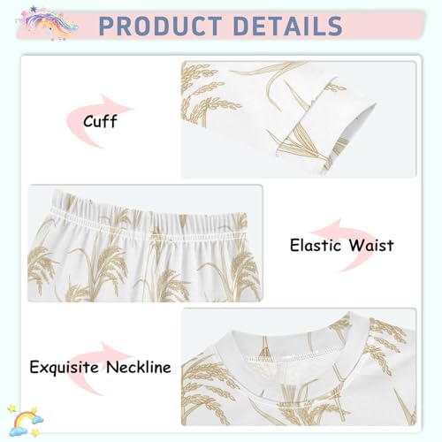 Pajama Sets Long Sleeve Rice Plant Pattern Soft Comfy Sleepwear 2 Piece PJS 3-8T4