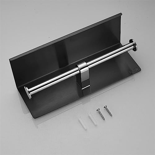 LSLANSOON Toilet Paper Holder with Phone Shelf Wall Mounted Stainless Steel for Bathroom (Double Roll-Black) - Image 2