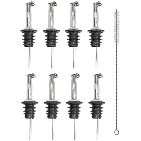 Aoyoho 8Pcs Olive Oil Liquor Wine Free Flow Bottle Pourer Dispenser Spout Stainless Steel with Covers Cover