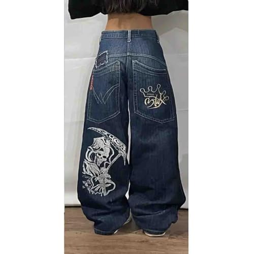 Y2K Hip Hop Street Jeans Skull Print Gothic Loose Jeans Retro High Waist Jeans Wide Legs4