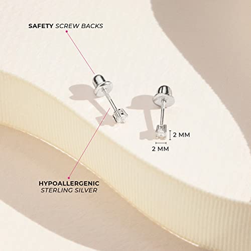 925 Sterling Silver Kids 2mm-5mm Clear Cubic Zirconia Round Stud Solitaire Screw Back Earrings for Babies & Toddlers - Baby Girl Earrings with Safety Screw Backs for Infant and Toddler Children4