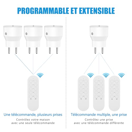 Prises programmables lot de 4 avec télécommande sans fil 80m blanche - 3