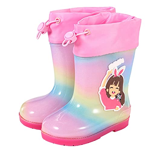 EnJoCho 2 to 14Years Kids Rain Boots for Girls Toddler Shoes for Rainy Days Rubber Cute Girls Printed with Easy On Handles (C, 2 Big Kids)