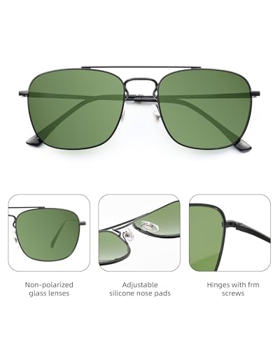 Image of JIM HALO Retro Square Aviator Sunglasses Premium Glass Lens Flat Metal Eyewear Men Women