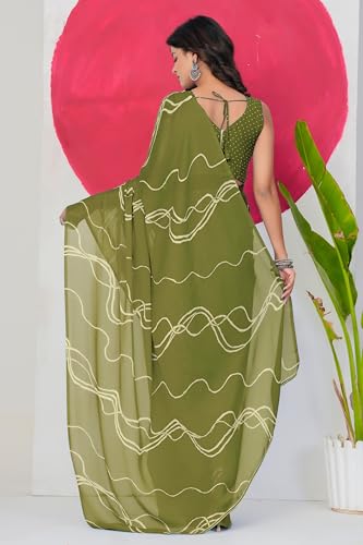 Image of MIRCHI FASHION Saree for Woman Chiffon Georgette Geometric Printed | Lightweight Farewell and Women's Office Sari with Blouse Piece
