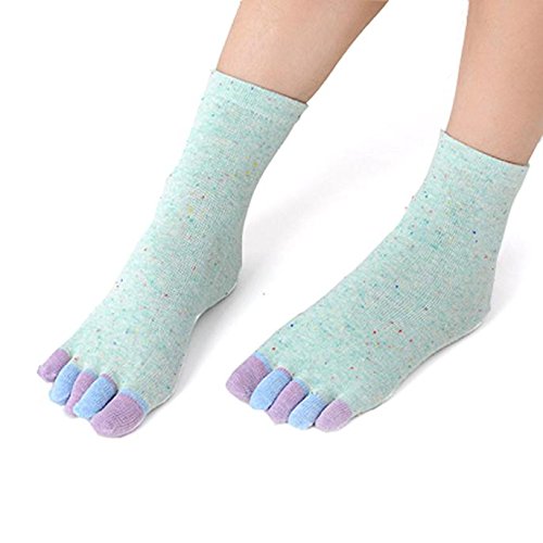 iHAZA Cotton Yoga Gym Non Slip Massage Toe Socks Full Grip Socks Heel Five-finger Sky Blue
