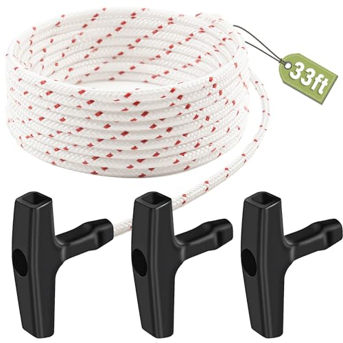 Alrhipvm Pull Cord Rope 33 ft (3.5mm) with 3PCs Starter Handle Premium Starter Rope with High Tensile Strength Lawn Mower Pull Rope for Small Engine Generator Chainsaw Trimmer