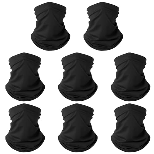 Paquete de 8 polainas para el cuello, pasamontañas, bandana, máscara facial de enfriamiento con protección UV, bufanda para el cuello para hombres y mujeres, Negro -, standard