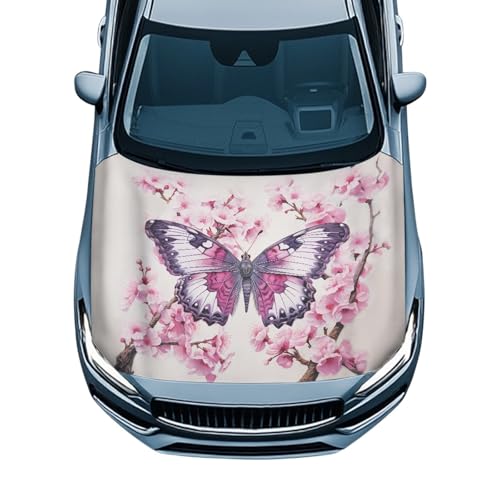 Image of Car Hood Cover,Butterfly Design All Weather Comfortable Car Hood Cover Protector Suitable Most Automotive Sedans Trucks Pickup Sports Cars