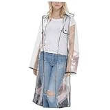 POPETPOP Imperméable à Capuche Transparent Noir Mi Long pour Femme Ciré Pluie Élégant et Protection Vent et Pluie Facile à Transporter
