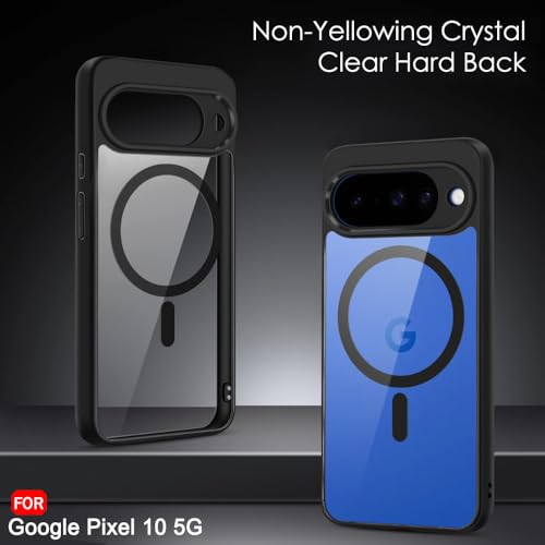 Image of TheGiftKart Hybrid Shockproof Back Cover Case for Google Pixel 10 Compatible with MagSafe | Hard Back Cover Case for Google Pixel 10 (PC & TPU, Transparent Clear Back, Black Sides)