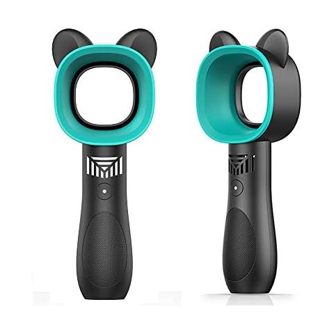 LZLRUN Portable Handheld Cooling Bladeless Fan USB Mini Fan Desktop Bladeless Fan Rechargeable Quiet 3 Gear (Cute Black) Cover