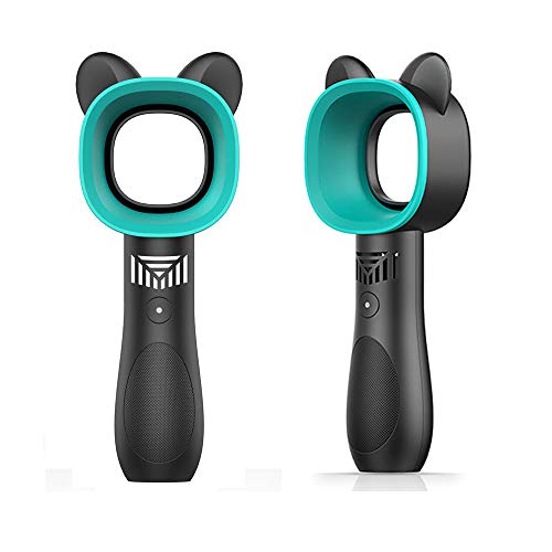 LZLRUN Portable Handheld Cooling Bladeless Fan USB Mini Fan Desktop Bladeless Fan Rechargeable Quiet 3 Gear (Cute Black)