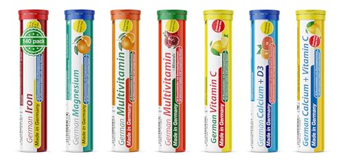 Brausetabletten Sortimentmix T&D Pharma - 7x20 = 140 German Brausetabletten - Vitamine und Mineralien in fruchtigen Geschmäckern - Made in Germany
