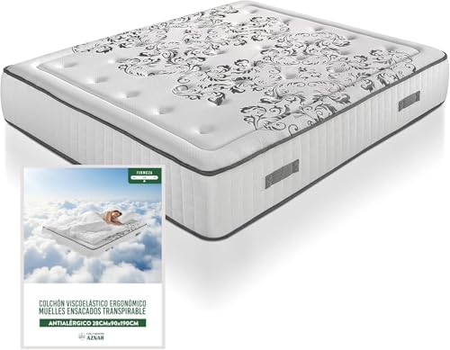 Aznar Colchón Viscoelástico Ergonómico Muelles Ensacados Transpirable Antiacaros Antibacterias Hipoalergénico Confort Firmeza Media Alta Silencioso Altura 28 Cm Dormitorio Matrimonio (150x190cm)
