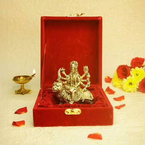 Image of Ekhasa 100% Pure Brass Durga Maa Murti in Luxury Red Velvet Gift Box God Idols for Gifting | Best Wedding Gifts for Marriage Couple, Marriage Gifts for Couples, Housewarming, Shop Opening Ceremony